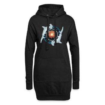 Hammerhai Hawaiianisch - Hoodie-Kleid - Schwarz - Vorne