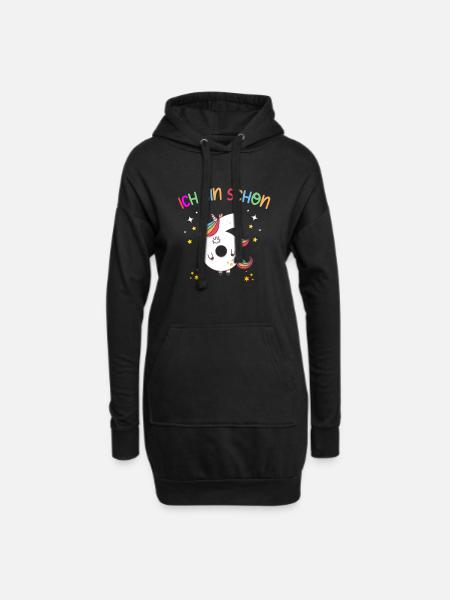 bin schon 6 - 6. Geburtstag Junge Mädchen einhorn - Hoodie-Kleid - Schwarz