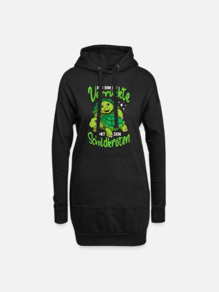Verrückte Mit Den Schildkröten - Schildkröte - Hoodie-Kleid - Schwarz