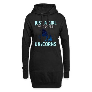 Nur Ein Mädchen, Das Einhörner Liebt. - Hoodie-Kleid - Schwarz - Vorne