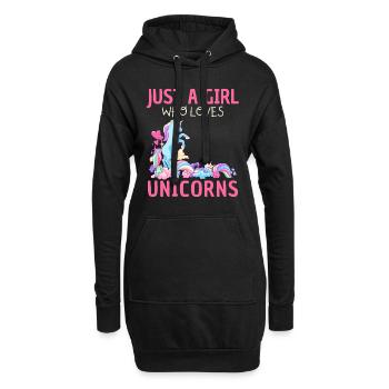Nur Ein Mädchen, Das Einhörner Liebt. - Hoodie-Kleid - Schwarz - Vorne
