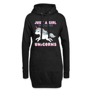 Nur Ein Mädchen, Das Einhörner Liebt. - Hoodie-Kleid - Schwarz - Vorne