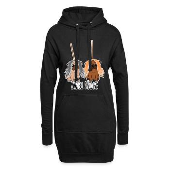 Zwei Mops - Hunde oder Putzgeräte? Hunde Humor? - Hoodie-Kleid - Schwarz - Vorne