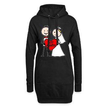 Couple de mariage Cartoon Heart Fraîchement marié - Sweat-shirt à capuche long Femme - noir - Devant
