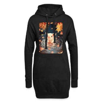 Schwimmendes Schweinchen - Hoodie-Kleid - Schwarz - Vorne