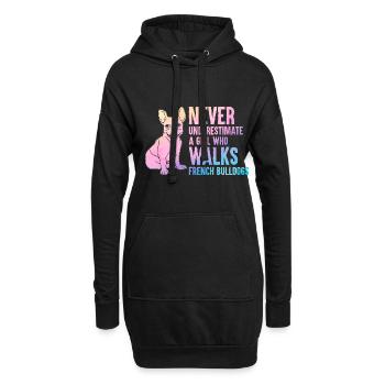 Ne sous-estimez jamais une fille qui promène le bulldo français - Sweat-shirt à capuche long Femme - noir - Devant