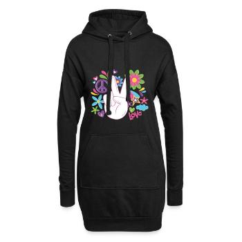 Peace Weltfrieden Flower Power Geschenk 70er Love - Hoodie-Kleid - Schwarz - Vorne