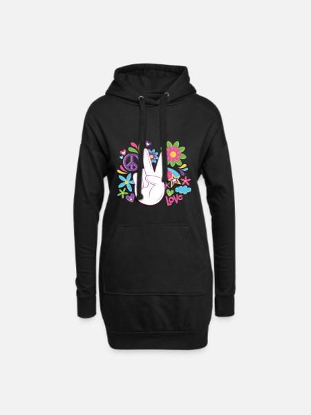 Peace Weltfrieden Flower Power Geschenk 70er Love - Hoodie-Kleid - Schwarz