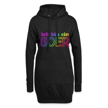 Ich bin ein 80er - bunter Regenbogen - Kostüm - Hoodie-Kleid - Schwarz - Vorne