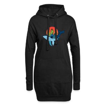 La baleine et la sirène Design - Sweat-shirt à capuche long Femme - noir - Devant
