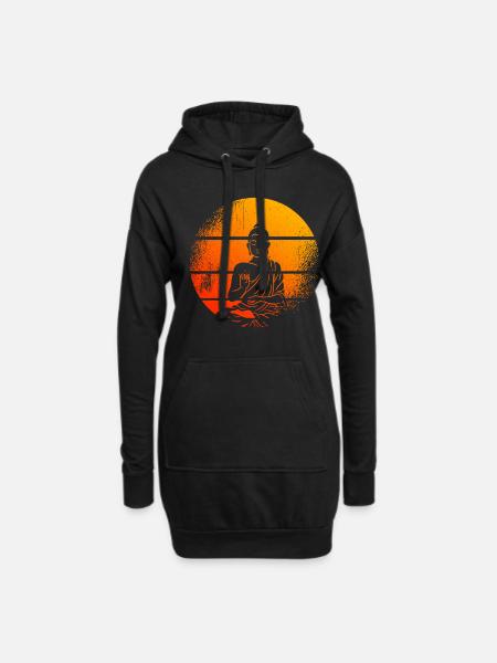 Meditierender Buddha-Statue Buddha - Hoodie-Kleid - Schwarz
