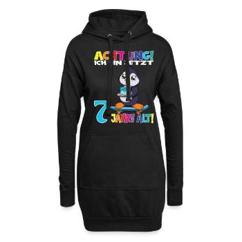 Kindergeburtstag Ich Bin Jetzt 7 Jahre - Hoodie-Kleid - Schwarz - Vorne