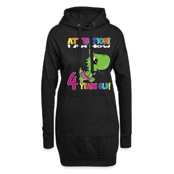 Anniversaire Dino Girl J'ai maintenant 4 ans - Sweat-shirt à capuche long Femme - noir - Devant