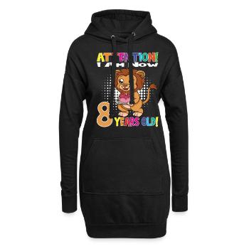 Lion Birthday I Am Now 8 Years Old - Hoodie-Kleid - Schwarz - Vorne