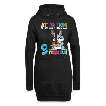 Rabbit Birthday I Am Now 9 Years Old - Hoodie-Kleid - Schwarz - Vorne