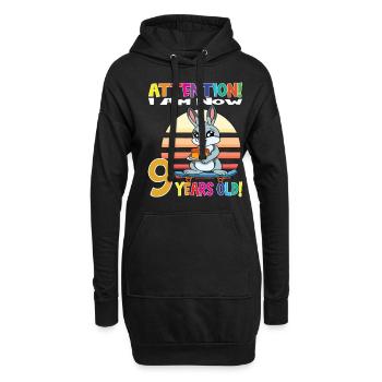 Rabbit Birthday I Am Now 9 Years Old - Hoodie-Kleid - Schwarz - Vorne