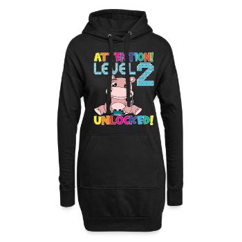 Attention Niveau 2 Anniversaire débloqué - Sweat-shirt à capuche long Femme - noir - Devant