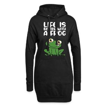 Das Leben Ist Besser Mit Einem Frosch - Hoodie-Kleid - Schwarz - Vorne
