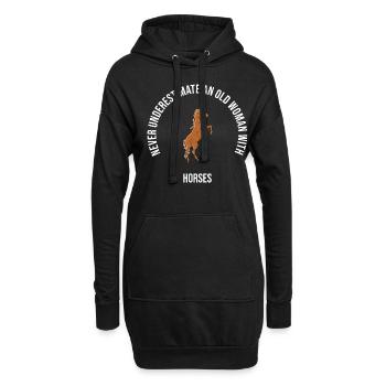 Ne sous-estimez jamais une vieille femme avec des chevaux - Sweat-shirt à capuche long Femme - noir - Devant
