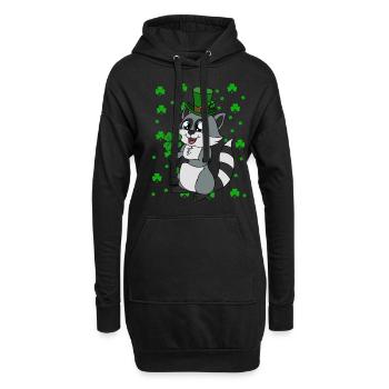 Waschbär Kleeblätter Saint Patrick's Day - Hoodie-Kleid - Schwarz - Vorne