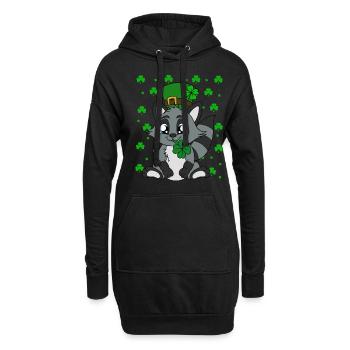 Waschbär Kleeblätter Saint Patrick's Day - Hoodie-Kleid - Schwarz - Vorne