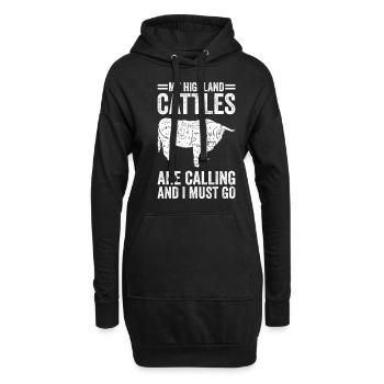 Highland Cattle Kuh Hochlandrind - Hoodie-Kleid - Schwarz - Vorne
