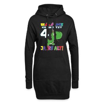 Bääm Ich Bin Jetzt 4 Jahre Alt Dino - Hoodie-Kleid - Schwarz - Vorne
