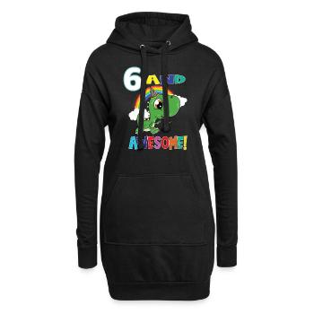 6 Et génial anniversaire Dino Boy - Sweat-shirt à capuche long Femme - noir - Devant