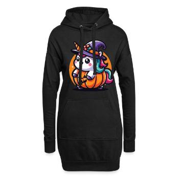 Halloween Einhorn Halloween Kürbis - Hoodie-Kleid - Schwarz - Vorne