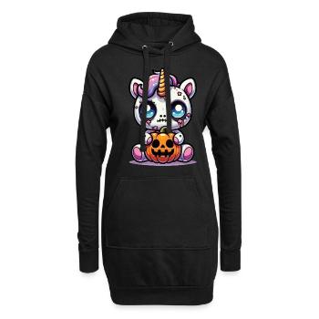 Halloween Einhorn Halloween Kürbis - Hoodie-Kleid - Schwarz - Vorne