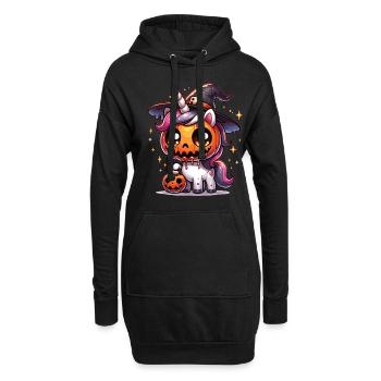 Halloween Einhorn Halloween Kürbis - Hoodie-Kleid - Schwarz - Vorne