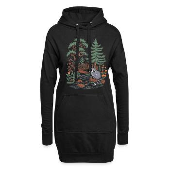Cottagecore Waldlandschaft mit Waschbär und Brücke - Hoodie-Kleid - Schwarz - Vorne