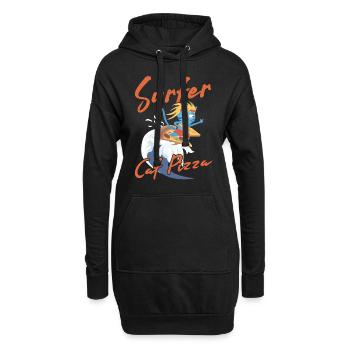 Surfer Cat Pizza - Lustige Katzen - Hoodie-Kleid - Schwarz - Vorne