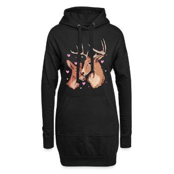 Hirsch Liebe Herz - Hoodie-Kleid - Schwarz - Vorne