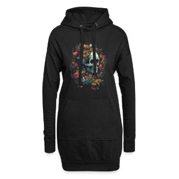 Cool Boho Skull Skull avec des fleurs colorées - Sweat-shirt à capuche long Femme - noir - Devant