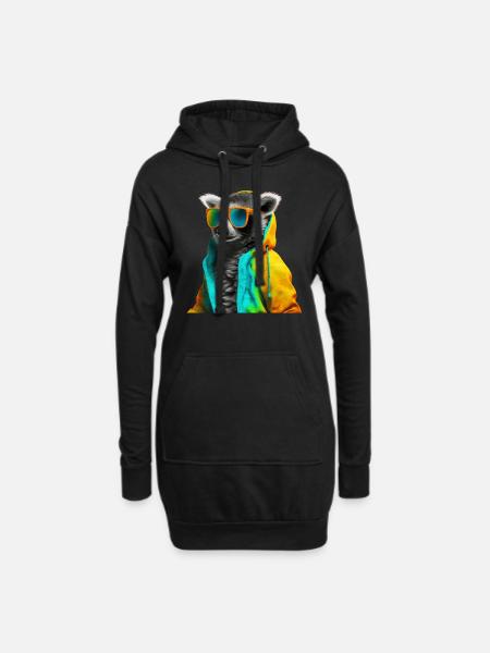 Lemur mit Sonnenbrille Bunt Cooler Katta Waldtier - Hoodie-Kleid - Schwarz