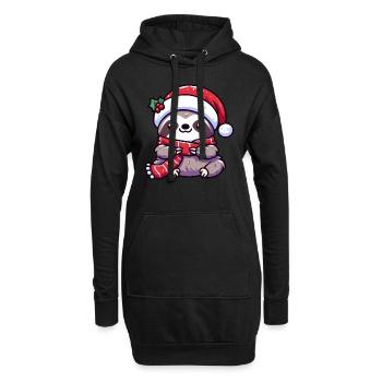 Süßes Faultier Chibi Weihnachten Mops Cartoon - Hoodie-Kleid - Schwarz - Vorne