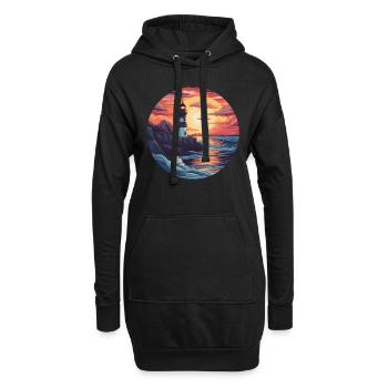 Phare de la mer du Nord au coucher du soleil - - Sweat-shirt à capuche long Femme - noir - Devant