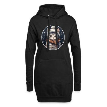 Chat avec chapeau, écharpe et veste dans les chutes de neige - Sweat-shirt à capuche long Femme - noir - Devant
