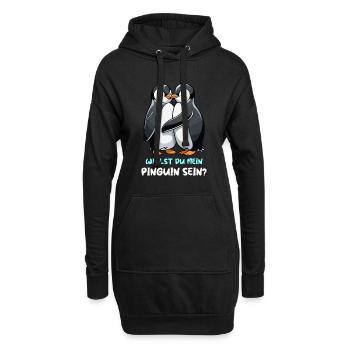 küssende Pinguine - Willst du mein Pinguin sein? - Hoodie-Kleid - Schwarz - Vorne