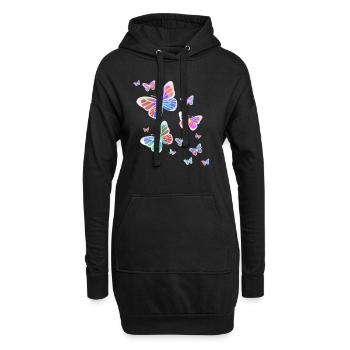 Schmetterling Schmetterling Tier bunt Farbe - Hoodie-Kleid - Schwarz - Vorne