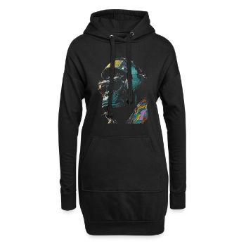 Affe mit Cap Streetwear - Hoodie-Kleid - Schwarz - Vorne
