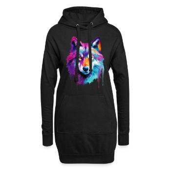 Wolf Wolfskopf Natur Wildnis Aquarell Bunt Kunst - Hoodie-Kleid - Schwarz - Vorne