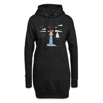 Segeln Geschenkidee Segelboot Küste Leuchtturm - Hoodie-Kleid - Schwarz - Vorne
