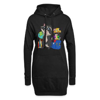 Einschulung Tier Geschenk Grundschule Waschbär - Hoodie-Kleid - Schwarz - Vorne