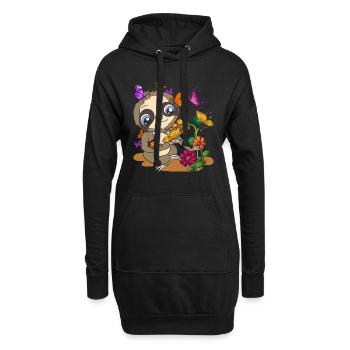Tropisches Tier Geschenk Schmetterling Faultier - Hoodie-Kleid - Schwarz - Vorne