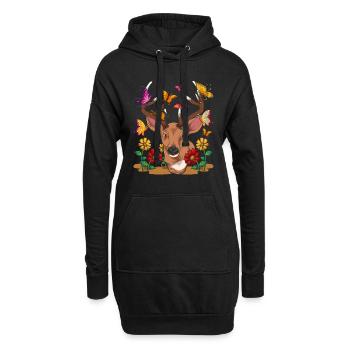 Waldbewohner Tier Geschenk Schmetterling Hirsch - Hoodie-Kleid - Schwarz - Vorne