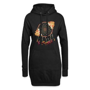 Plumes Bijoux Hippie Fleurs Cadeau Capteur de rêves - Sweat-shirt à capuche long Femme - noir - Devant