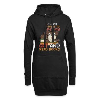 Ich will meine Katze streicheln und Bücher lesen - Hoodie-Kleid - Schwarz - Vorne