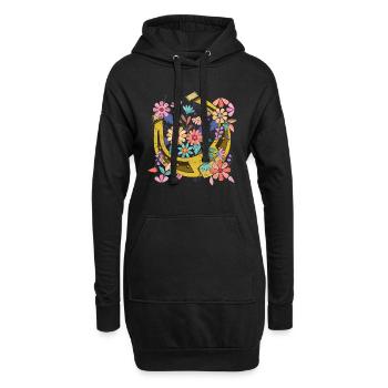 Pferde reiten Geschenk Hübsches Blumen Hufeisen - Hoodie-Kleid - Schwarz - Vorne